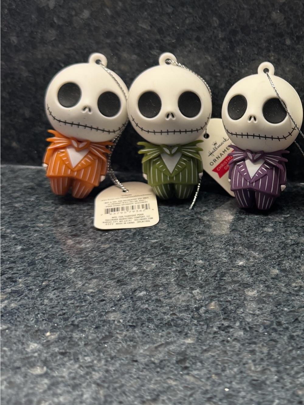 NWT Hallmark Jack Skellington Ornament Trio - Orange, Green, Purple